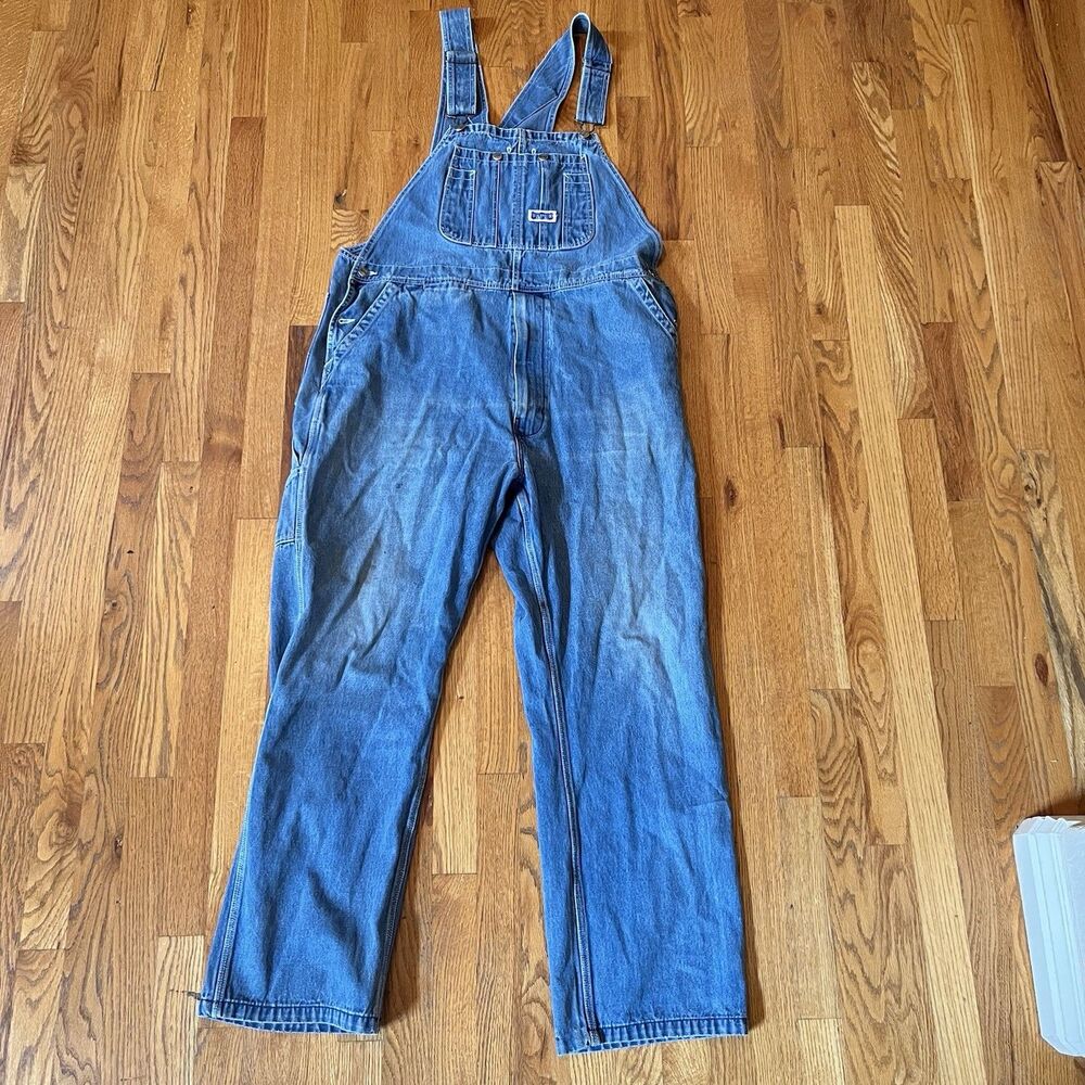 Big Smith Overalls Mens 42x32 Blue Denim Utility Carpenter Workwear